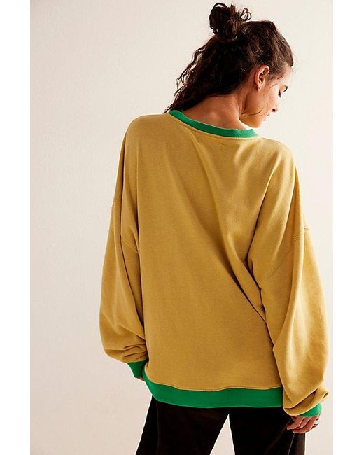 Free People Yellow Classic Crew Colorblock Sweatshirt At In Fall Leaf Combo, Size: Small