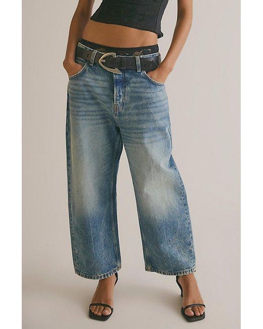 Free People Blue Deep Trance Dropped Boyfriend Jeans
