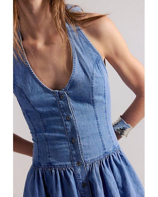 Free People Blue Clean Break Denim Mini Dress