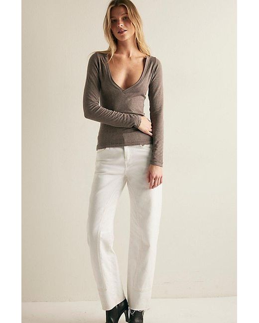 Intimately By Free People Brown So Soft Seamless Modal V-Neck Long Sleeve By