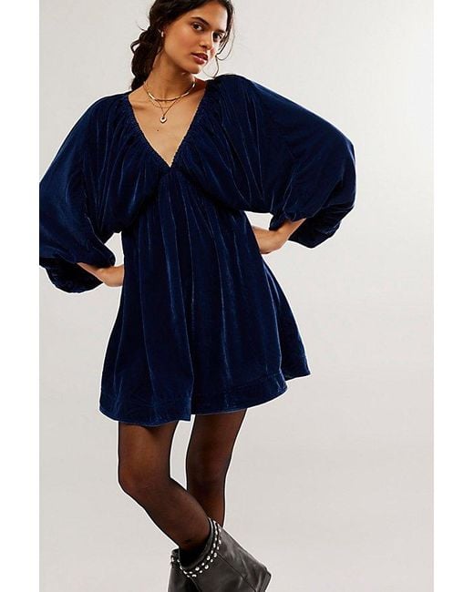 Free people blue velvet dress sales