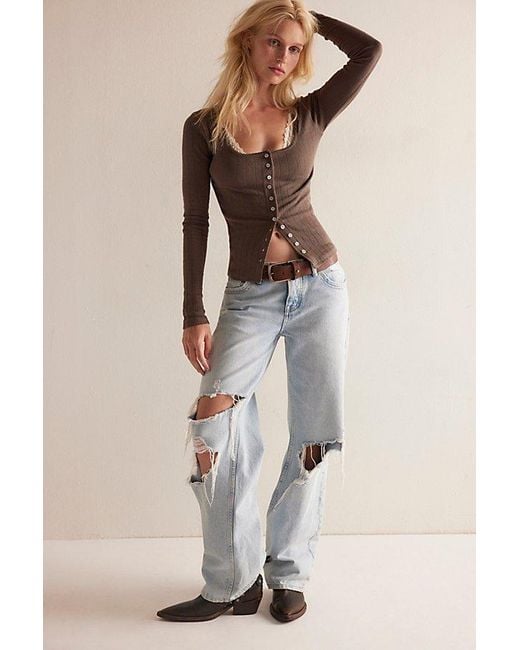 Intimately By Free People Brown End Game Pointelle Long Sleeve By