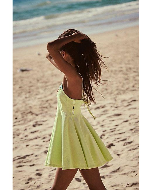 free-est Green Tan Lines Stretch Linen Mini Dress By