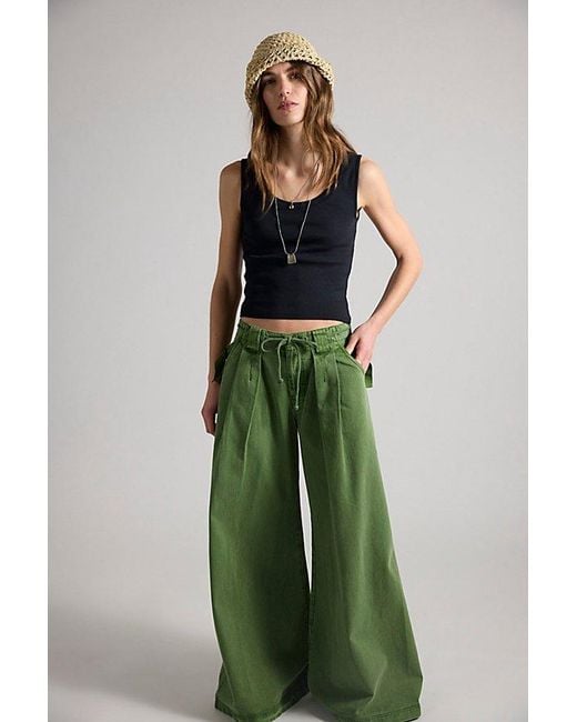 Free People Green Julien Wide-Leg Chino Trousers