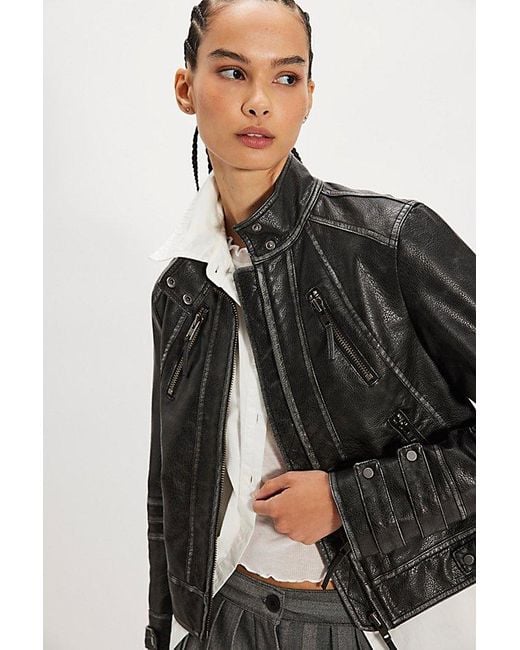 Free People Black Jesse Vegan Leather Moto Jacket