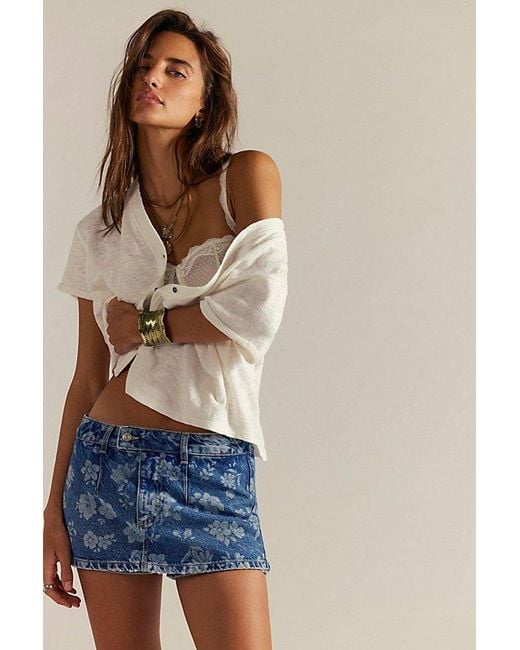 Free People Blue Gallivanting Printed Denim Skort