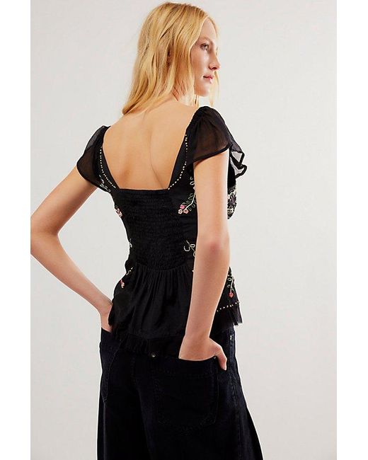 Free People Black Cherry Bomb Embroidered Top