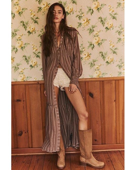 Free People Brown Chasing Dawn Maxi Shirtdress