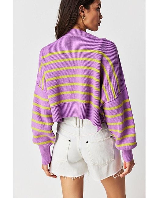 Free People Multicolor Easy Street Stripe Crop Pullover At In Iris Orchid Combo, Size: Small