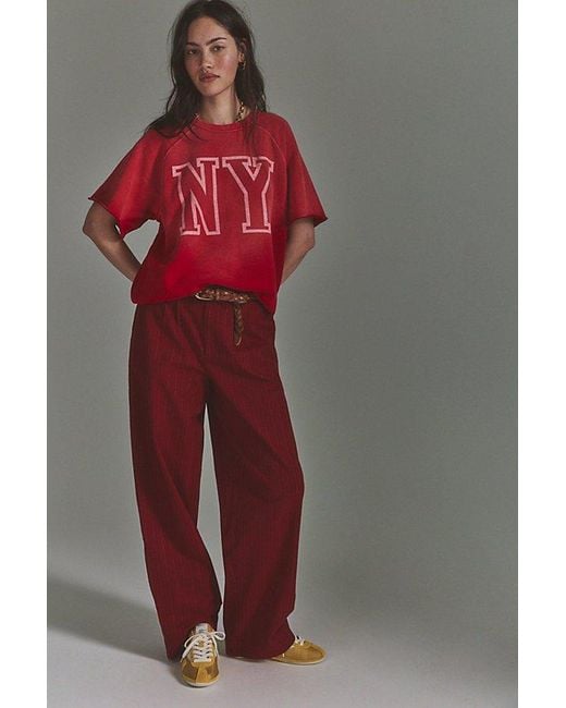 Free People Red Nyc Cut Sleeve Sweatshirt