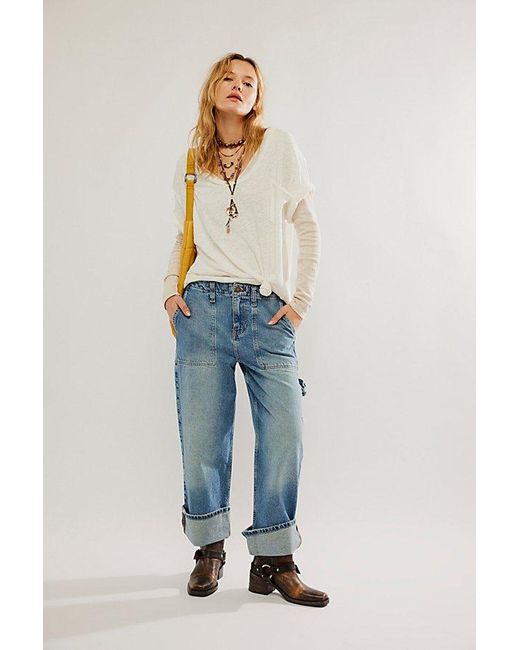 Free People Multicolor Major Leagues Mid-rise Cuffed Jeans At Free People In Envy, Size: 24