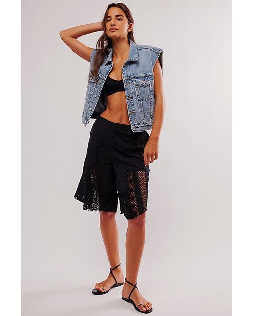 Free People Black Tess Patched Shorts