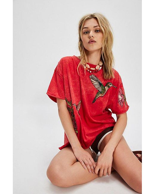 Denim and Bone Red Hummingbird Tee