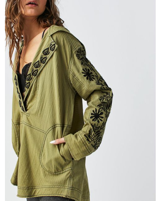 Free People Green We The Free Lagos Embroidered Hoodie