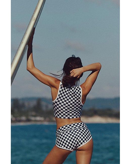 Salt Gypsy Gray Crop Surf Top At Free People In Black And White Checkers, Size: Xs