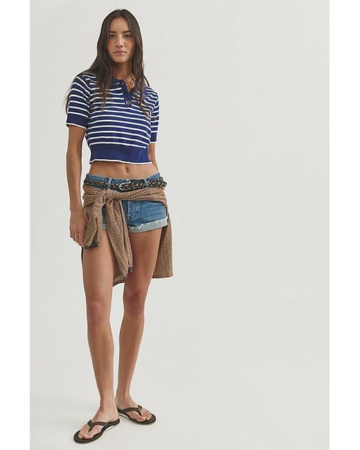 Free People Blue Perfect Striped Polo