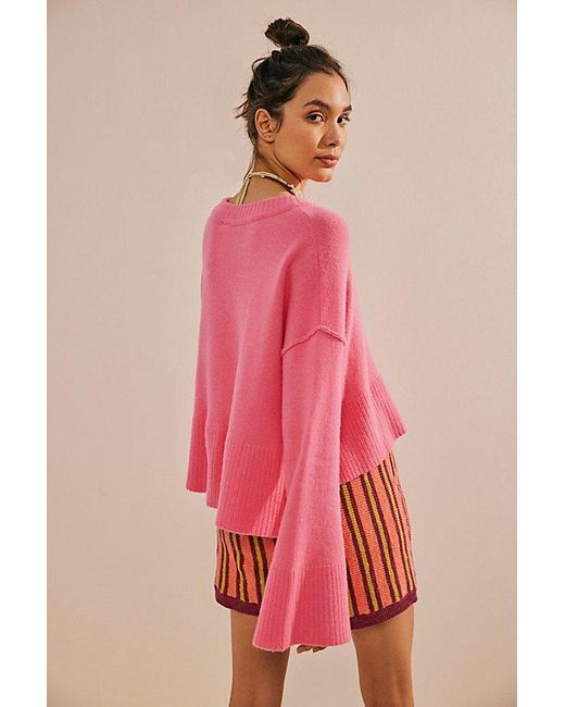 Free People Pink Ry Cashmere Pullover At In Sugar Coral, Size: Medium