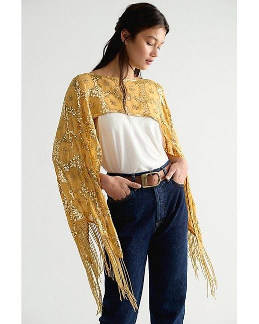 Free People Blue Stardust Fringe Poncho Jacket