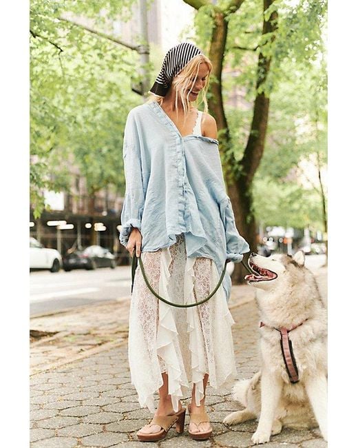 Free People Gray Selene Button Down Linen Shirt