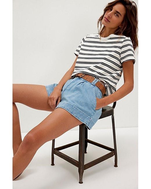 Free People Blue Marina Denim Trouser Shorts