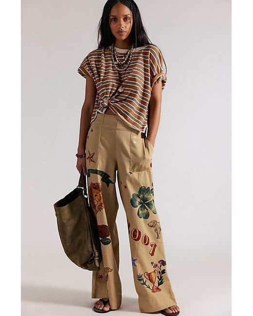 Free People Multicolor Breezy Printed Denim Pull-On Jeans