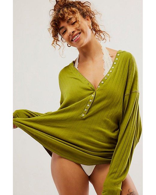 Free People Green Coffee Chat Pullover