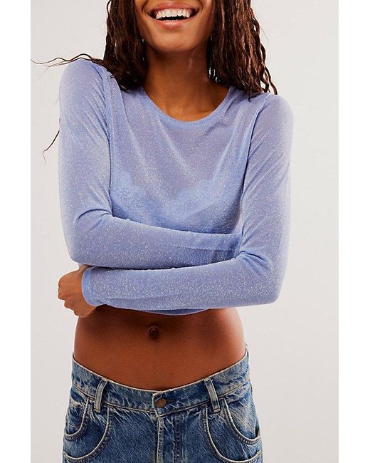 Free People Blue Mesh So Well Layering Top