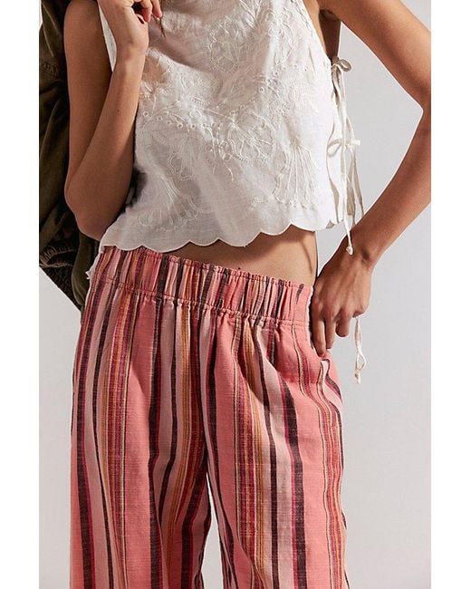 Free People Red Day's End Linen Striped Pull-On Pants