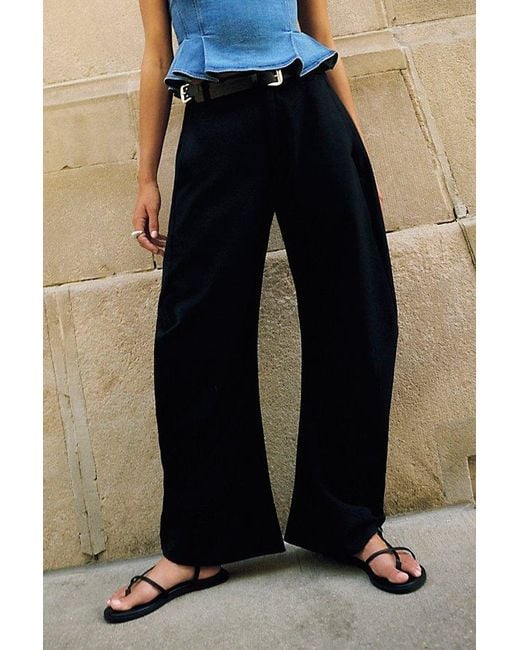 Free People Blue Spotlight Pinstripe Barrel Trousers