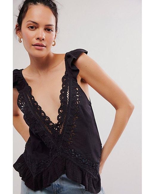 Free People Black Cassidy Cutwork Top