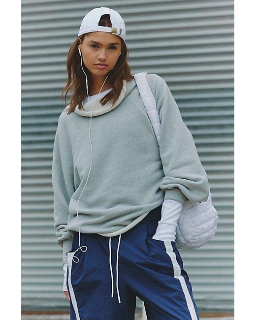 Fp Movement Gray Cutback Mock Neck Pullover