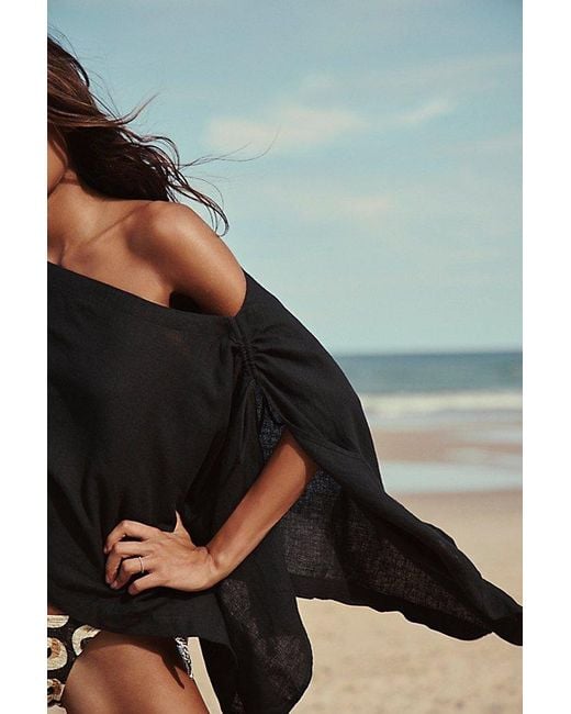 free-est Black Coralyn Convertible Linen Cape Top By