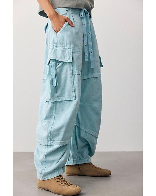 Free People Blue Reef Curved Linen Cargo Pants
