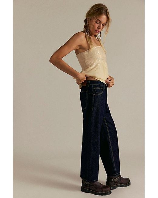 Free People Blue Deep Trance Dropped Boyfriend Jeans
