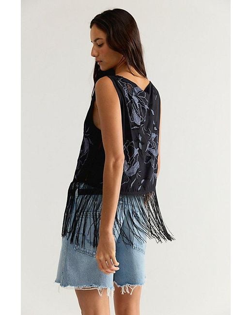 Free People Blue Carlie Fringe Top