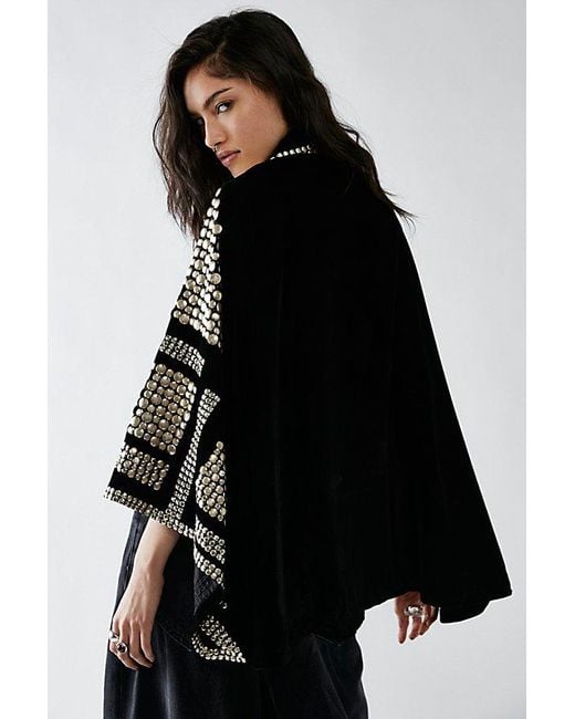 Free People Black Rock Star Embellished Velvet Cape Top