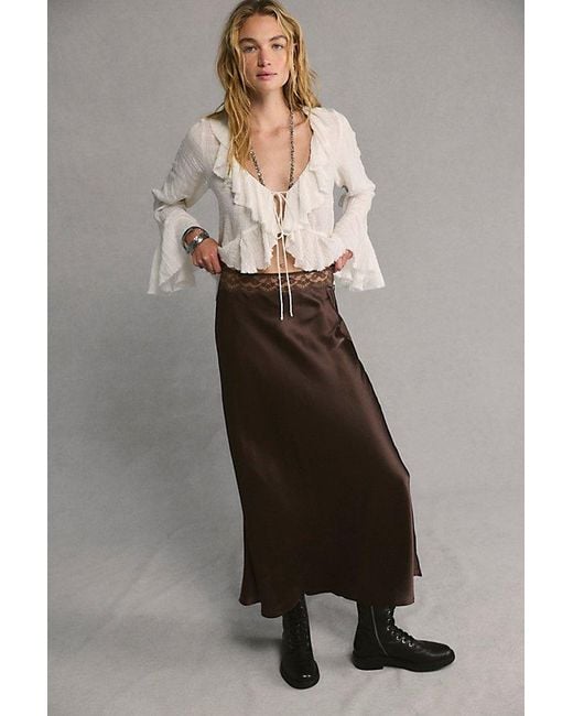 Free People Brown Valeria Midi Slip Skirt