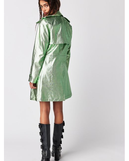 Free People Anna Sui Metallic Trench Coat in Green | Lyst