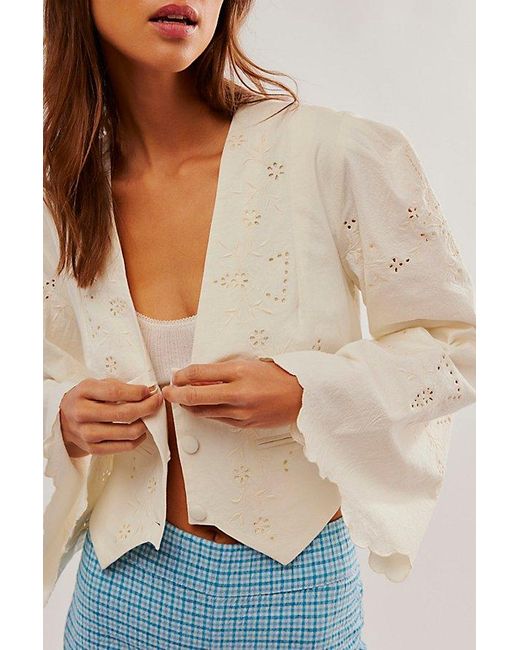 Free People Natural Wild Daisy Jacket At In Ivory, Size: Xs