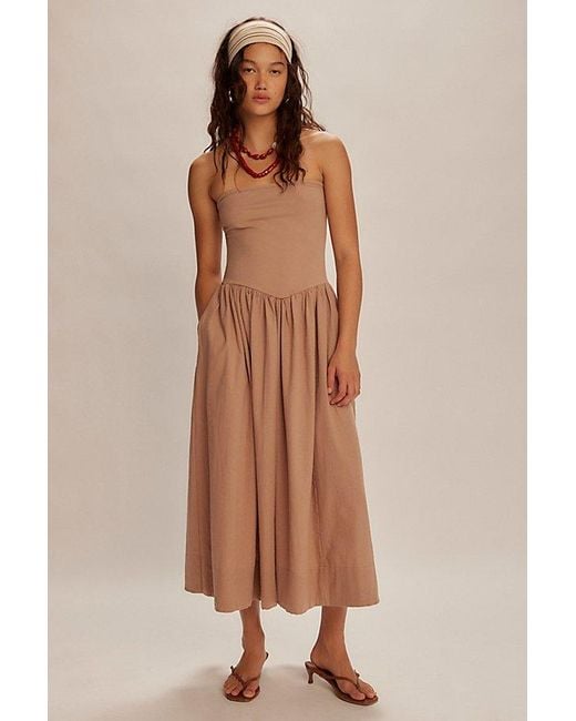 knee length dresses for ladies Free People Free-est Onda Drop-Waist Tube Midi Dress – White Chocolate  Couture main image 0