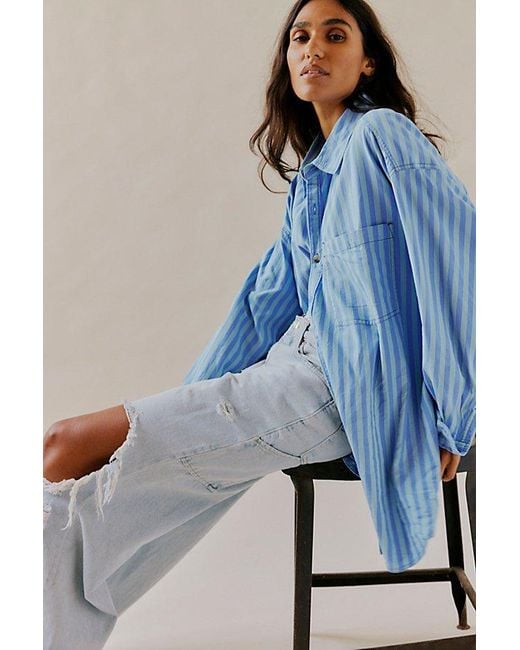 Free People Freddie Striped Shirt in Blue | Lyst
