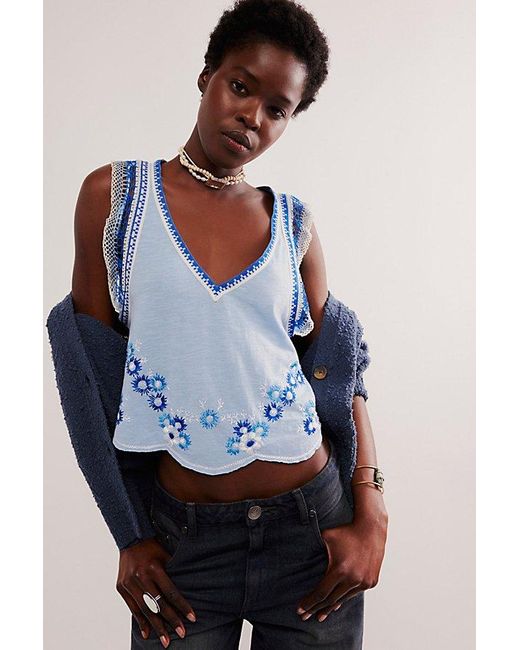 Free People Blue Madden Embroidered Top