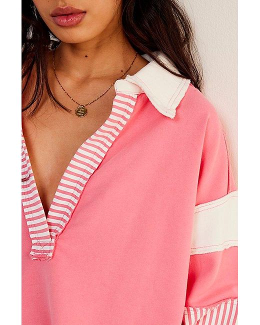 Free People Pink We The Free Clean Prep Polo