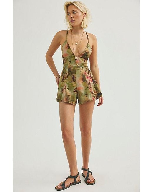Free People Green We The Free Nostalgia Ultra Printed Shortalls