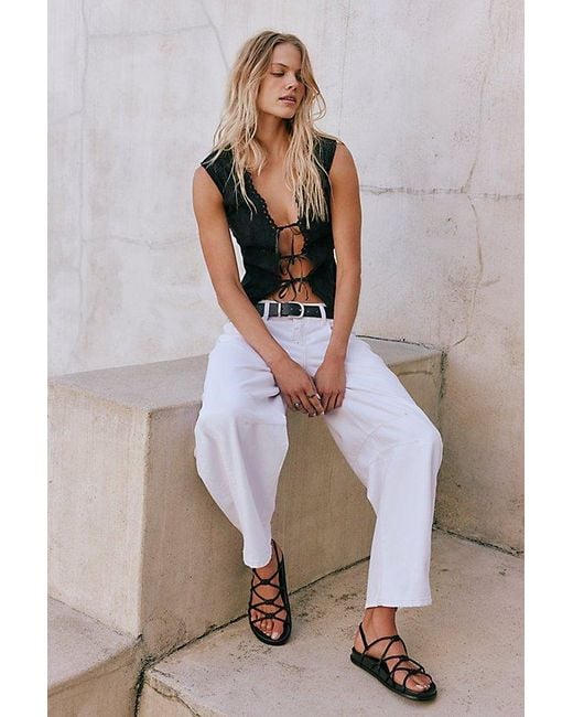 Free People White Good Luck Mid-Rise Barrel Jeans