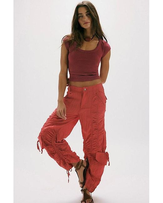 Free People Scorpio Shirred Mid-Rise Cargo Trousers By