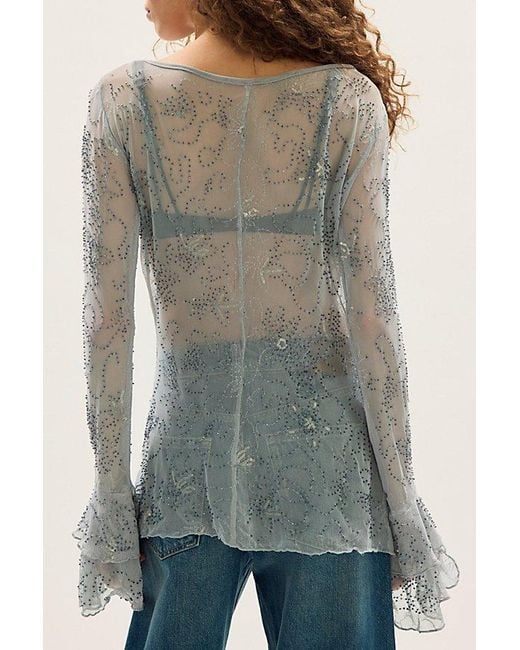 Free People Gray One Night Out Long Sleeve Embellished Top