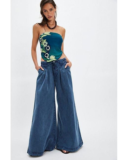Free People Blue Julien Wide-Leg Chino Trousers