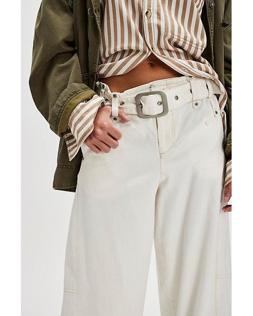 Free People White Sloane Belted Pants