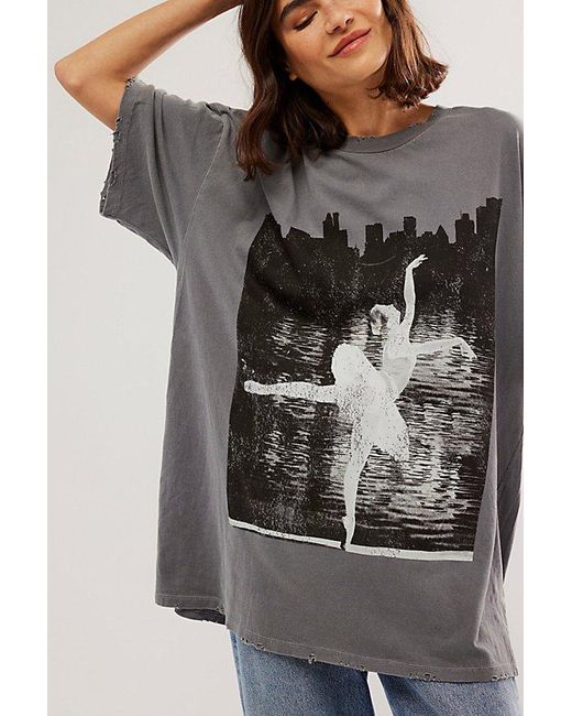 Free People Gray Central Park Ballet Festival Tee At In Washed Castlerock, Size: M/l